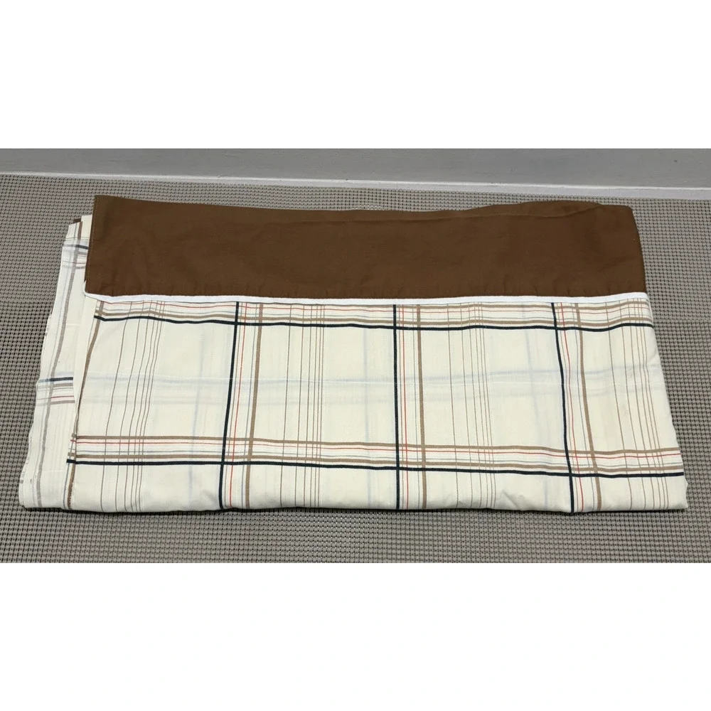 JCPenney Queen Flat & Fitted Sheet Set Plaid Solid Brown Border 2-Piece Vintage